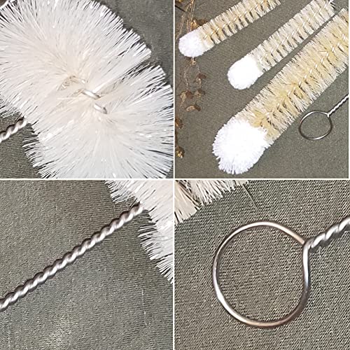 Bottle Brushes Thin Long Handle X 4, Skinny Wire Cleaner Set in Stainless Steel with Natural Boar Bristle at Wool Tip, Bendable Flexible for Cleaning Narrow Neck Bottles, Pipe, Tube, Hose