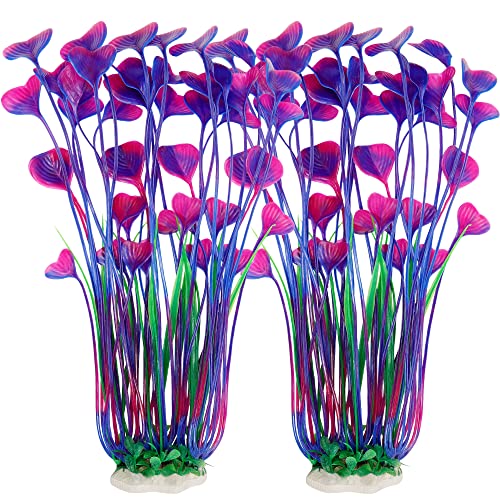 MyLifeUNIT Aquarium Plants, 2 Pack Tall Plastic Plants for Fish Tank Decorations, 15.75 Inches (Purple) - color: Purple