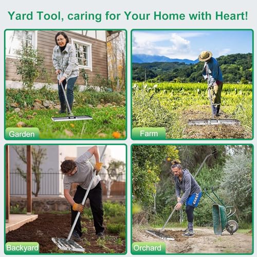 35"x10" Lawn Leveling Rake, Heavy Duty 304 Stainless Steel Lawn Leveler w/ 6.5ft Ergonomic Handle, Effort Saving Soil Tool for Dirt, Sand, Compost, Topdressing & Garden - style: 35x10inch-6.5FT
