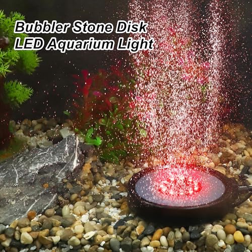 LED Aquarium Air Bubble Light, Underwater Fish Tank Bubblers Stone Disk, 16 Color Fish Tank Light, Aquarium Light for Plants with 11 Lamp Beads, Air Tube and Remote Control, 1 Set