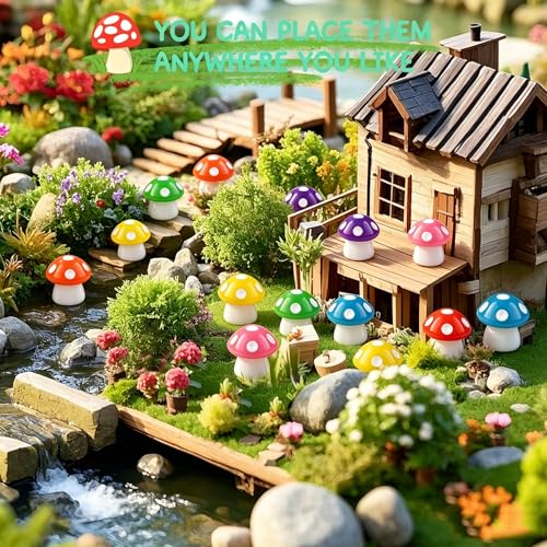 120pcs Mini Resin Mushroom 15 Colors Small Mushrooms Figures Tiny Resin Mushrooms Plastic Little Miniature Mushrooms for Micro Fairy Garden Landscape Aquarium Accessories Dollhouse Hide Crafts Decor - style: 120pcs Mushrooms