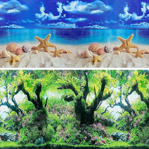 XCNO Fish Aquarium Background Poster Beach Fish Backdrop for Aquarium 10 20 Gallon Tank Wallpaper Fish Tank Background Double Sides Fish Tank Stickers - color: Sandbeach, size: 15.6" x 33" In