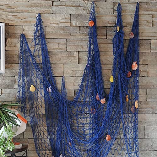 79 x 59 inch Nature Fish Net Wall Decoration with Shells, Ocean Themed Wall Hangings Fishing Net for Beach Party,Wedding,Photographing Decoration - color: 1pack Blue(no Shells)