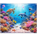 Fabric 10x8ft Under The Sea Photography Backdrop Ocean Underwater World Animals Tropical Fish Dolphin Turtle Mermaid Sunlight Background Kids Party Decorations Photo Props - size: 10'x8'