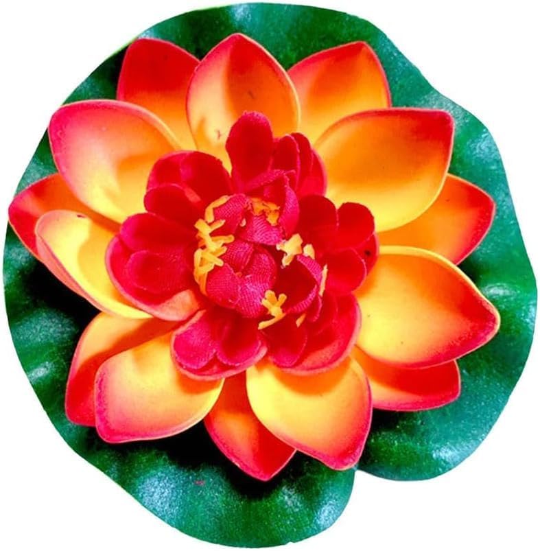 Artificial Floating Foam Lotus Flower with Water Lily Pad,Lifelike Pond Pool Lotus Ornaments,Realistic Ornament for Home Garden Pond Aquarium Decor，Artificial Plants and Flowers (Orange) - color: Orange