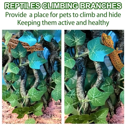 BNOSDM Reptile Climbing Branch,Crested Gecko Climb Corner Branch with Suction Cup,Bearded Dragon Resin Tree Branches,Reptile Tank Rainforest Background Decor for Lizard Chameleons Hermit Crabs Spiders