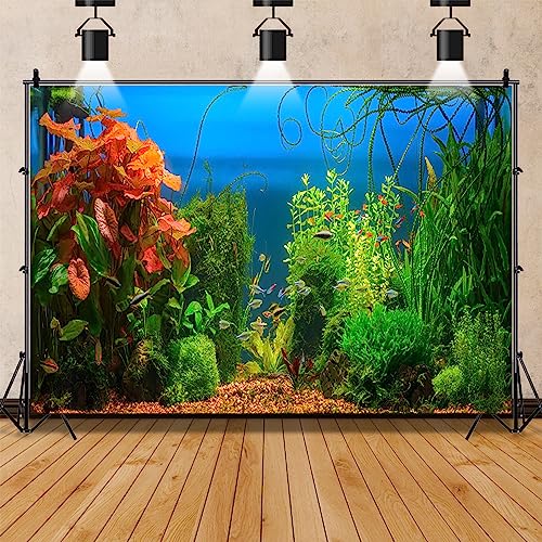 AOFOTO 5x3ft Aquarium Backdrop Decoration Blue Ocean Fish Deep Water Plants Seabed Scene Underwater Scene Background for Photography Kids Adults Birthday Party Events Photo Studio Props Vinyl - size: 5x3ft