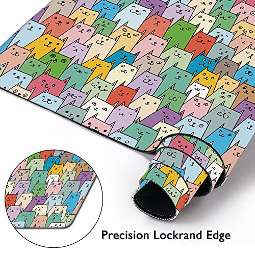 Cute Colorful Cats Extended Gaming Mouse Pad Large Desk Mat with Non-Slip Rubber Base and Stitched Edges,Keyboard Mouse Mat Desk Pad for Work,Game,Office,Home 35.4 * 15.7 Inch - color: Cute Colorful Cats