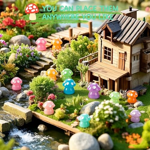 120pcs Luminous Mini Resin Mushroom 15 Colors Glow in The Dark Tiny Little Figures to Hide Small Mushrooms for Micro Fairy Garden Landscape Aquarium Accessories Dollhouse Hide Crafts Decor - style: Luminous Mushrooms