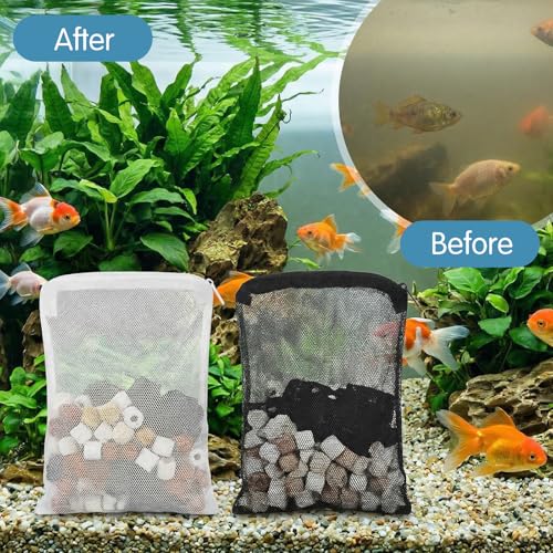 24 Pcs Mesh Bag for Aquarium Media, Aquarium Filter Media Bags Extra Fine 6.10×7.87 Inches with Zipper for Fish Tank Ceramic Rings Bio Balls(Black, White)