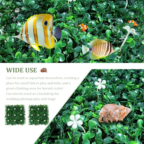 2 Pcs Hermit Crab Climbing Toys, 10 x 10 Inch Faux Grass Mat Climbing Wall for Gecko Lizard Reptile, Plastic Fake Turf Aquarium Plants for Saltwater Freshwater Tropical Fish Tank Decoration