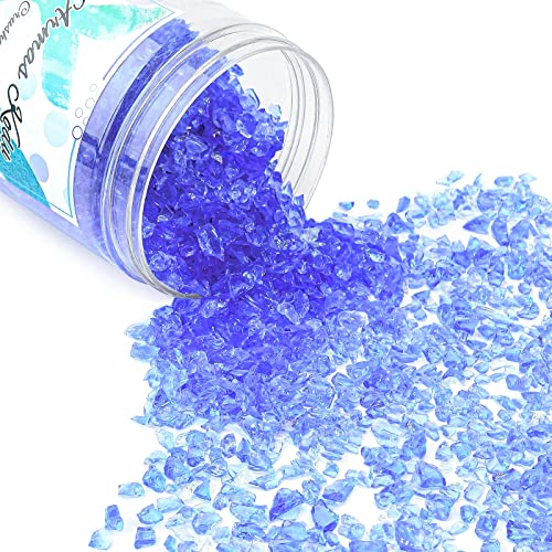 1.5 lb Light Blue Crushed Glass for Resin Art and Crafts, 3-6mm Chunky Broken Glass Pieces, Solid Color Irregular Shards for Geode, Vase Filler, Aquarium Decor & DIY Crafts - color: Light Blue