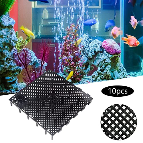 10x Tank Bottom Plate Sand Gravel Board Grid Divider Tray Splicing Combination Clapboard for Aquarium Tank Parts, with Connector Black