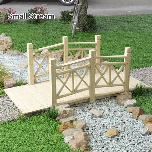 Outsunny 5 ft. Wooden Garden Bridge with Safety Rails, Backyard Bridge Footbridge for Ponds, Creeks, Streams, Nature Wood - color: Nature Wood