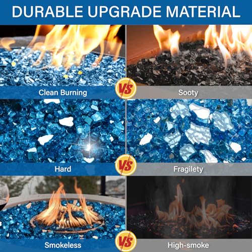 NUPICK 10 Pound Fire Glass, 1/2 Inch Reflective Fire Pit Glass, Tempered Firepit Glass Rock for Propane or Natural Gas, Glass Rocks for Fire Pit Table or Fireplace, Pacific Blue Reflective - color: Pacific Blue Reflective, size: 10 Pound (1/2")
