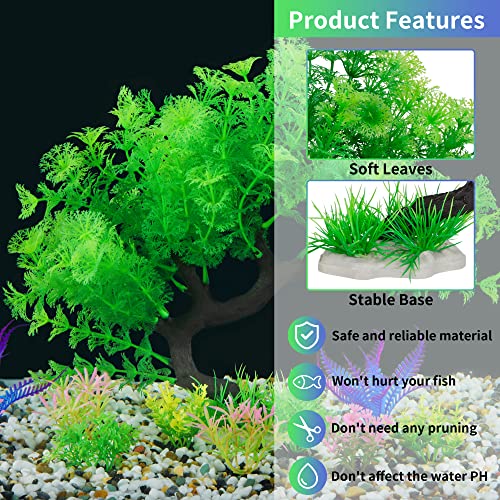 MyLifeUNIT Fish Tank Decorations, 15 Pack Artificial Aquarium Plants Tree Set for Fish Tank Decor (Green Set) - color: Green Set
