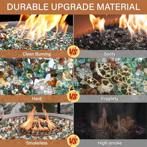 NUPICK 10 Pound Fire Glass, 1/2 Inch Reflective Fire Pit Glass, Tempered Firepit Glass Rock for Propane or Natural Gas, Glass Rocks for Fire Pit Table or Fireplace, Gold & Green & Copper Mix - color: Gold & Green & Copper Mix, size: 10 Pound (1/2")