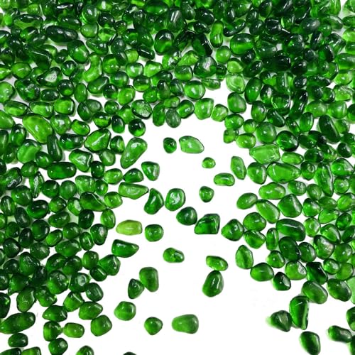Green Glass Stones, 0.85LB/385g Aquarium Gravel Rocks, Green Aquarium Pebbles for Fish Tank, Sea Glass Rocks for Vase Filler Craft - color: Green