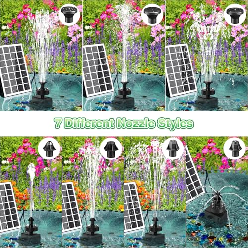 Jutai Solar Fountain Kit White Lights,3.5W Glass Solar Water Pump with 2000mAH Battery, Solar Bird Bath Fountain with Sucker and Stake for Garden, Outdoor, Water Feature-16.4ft Power Cord,7 Nozzles - color: White Led