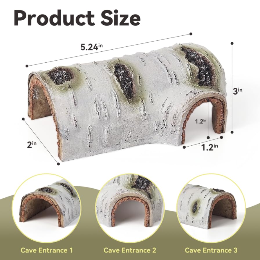 Artificial Birch Log Hide Reptile Shelter, Natural-Looking Reptile Hide for Bearded Dragons, Realistic Resin Hollow Log Hideout, Aquarium Resin Bark Decor