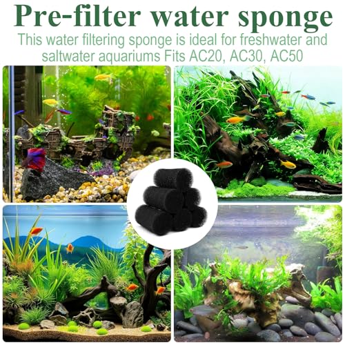 6 Pack Aquarium Pre Filter Intake Sponge Replacement for Fluval AC20/AC30/ AC50 Power Filter, for Use in Freshwater & Saltwater Aquariums