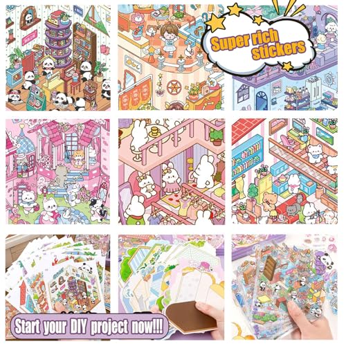 3D Sticker Scene Book for Adults, 20pcs DIY House Stickers Therapy Stress Relief DIY Craft with 2 Tweezers, Creative Funny Gift for Christmas - color: B2-box-20sets