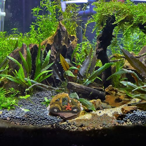 FRCOLOR Fish Tank Car Decorations Resin Aquarium Ornament Vintage Car Shape Fish Tank Decor 5.31X3.14X2.75 Inch Aquarium Hiding Cave for Shrimp Turtle