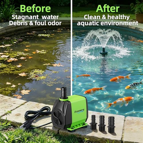 800gph Small Pond Pump: 45w Adjustable Flow Circulate 500-1200 Gal Pond 1-2 Times in 1.5 Hour - 3 Year Durable Operation Keep Water Fresh for Koi health - size: 800GPH 45Watt