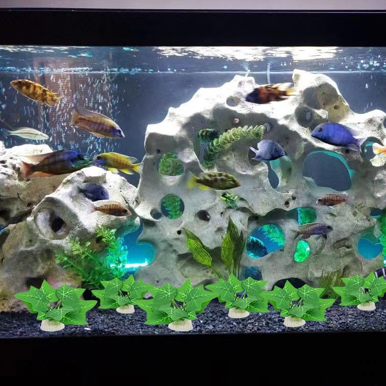 6PCS Aquarium Plants Fish Tank Decorations Small Betta Silk Plastic Plants for Aquarium Decor - color: H-6pcs Set/Green