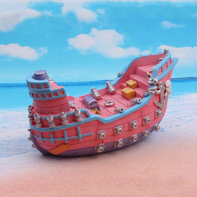 2Pcs Mini Pirate Boat Model Decoration 5.3 Inch Miniature Resin Mediterranean Ship Figurines Ornament for DIY Fish Tank Aquarium Ocean Theme Party Desktop Decors