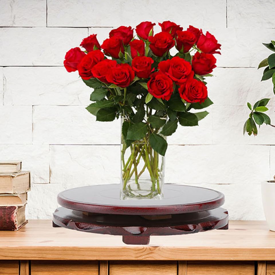 1pc Rotating Wooden Display Base for Fish Tanks Flower Pots Buddha Statues and Crafts Round Holder for Home Decoration and Showcase