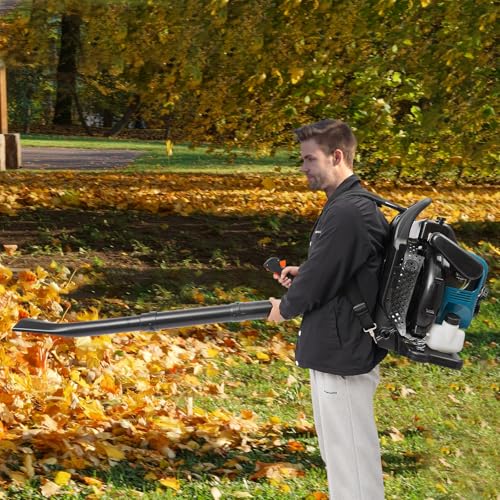 Backpack Leaf Blower 75.6CC 4 Stroke Backpack Gas Powered Leaf Blower with 1.9L Fuel Tank, Grass Lawn Blower Air Cooling Gasoline Blower for Sand, Gravel, Snow, Yard, Leafs