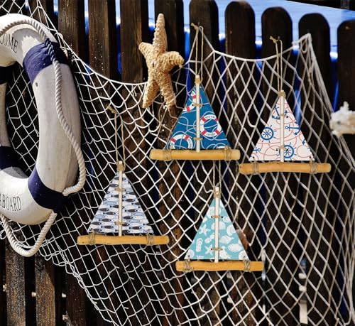 SAILINGSTORY Driftwood Sailboat Ornaments for Christmas Tree Sail Boat Decor Nautical Beach Christmas Ornaments Set of 4 Pack