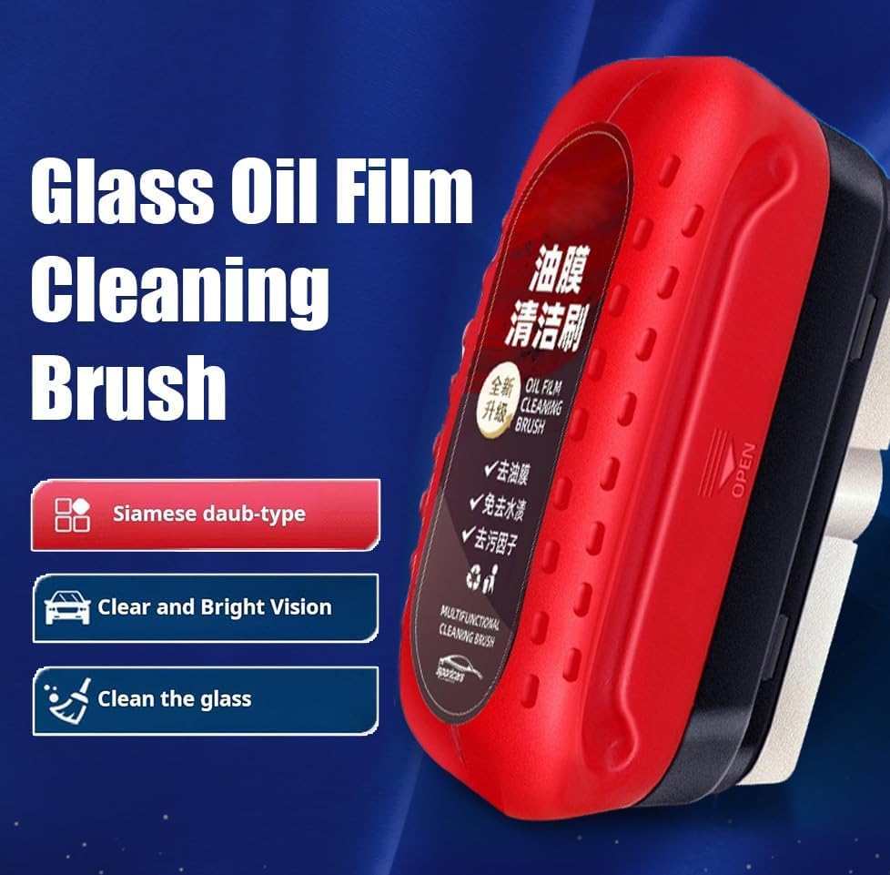 3PCS Upgrade 2.0 Clear View Glass Cleaner, Oil Film Cleaning Brush for Automotive Windows, Clear Sight Car Windshield Cleaner Tool, Universal Cleaning Wipe Board(Red) - color: Red