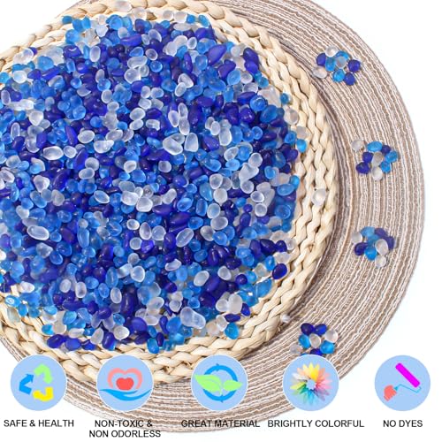 Keedolla 0.5 Lb Colorful Blue Sea Glass Pebbles Aquarium Gravel Fish Tank Rocks Small Frosted Glass Gemstones for Fish Turtle Tank, Vase Fillers, DIY Crafts, Succulent Plants Decor, 6-9mm - color: Clear & Blue Mix, size: 0.5 LB