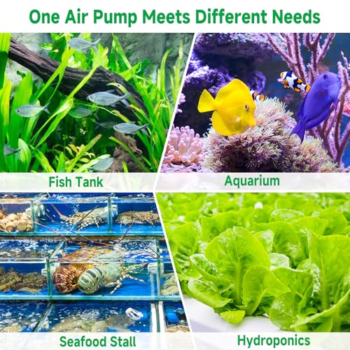 hygger Quiet Adjustable Aquarium Air Pump, 5W/8W Dual Output Fish Tank Air Pump, Energy-Saving Oxygen Aerator with Air Stone Bubbler for Fish Tank, Hydroponic - size: 5W (Tank Up To 150 Gal)