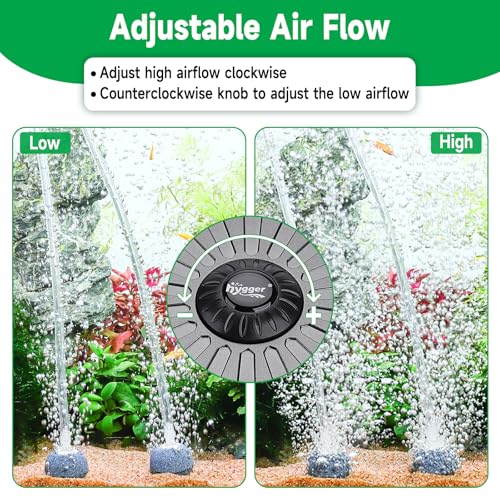 hygger Quiet Adjustable Aquarium Air Pump, 5W/8W Dual Output Fish Tank Air Pump, Energy-Saving Oxygen Aerator with Air Stone Bubbler for Fish Tank, Hydroponic - size: 5W (Tank Up To 150 Gal)