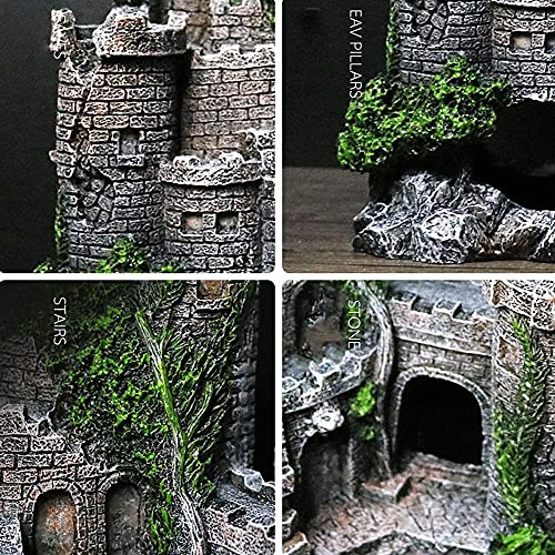 IBWell Ancient Castle Design Resin Aquarium Decoration Hideouts Stone Cave Hide House, Fish Tank Accessories for Betta Shrimp Turtle