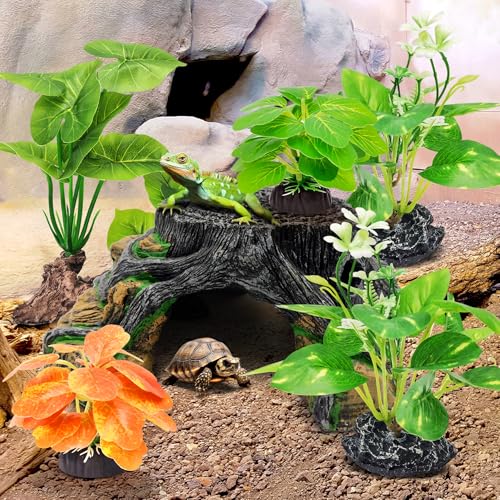 GOZILLA Fish Tank Plants, Reptile Artificial Plastic Plants, Reptile Plants for Terrarium, Aquarium Decorations Resin Pedestal Ornaments for Fish Tank Accessories Set.(5PCS/B-Set) - color: 5 Pcs/ B Set