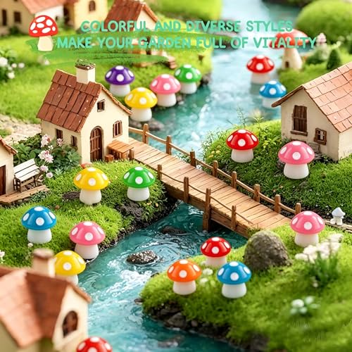 120pcs Mini Resin Mushroom 15 Colors Small Mushrooms Figures Tiny Resin Mushrooms Plastic Little Miniature Mushrooms for Micro Fairy Garden Landscape Aquarium Accessories Dollhouse Hide Crafts Decor - style: 120pcs Mushrooms