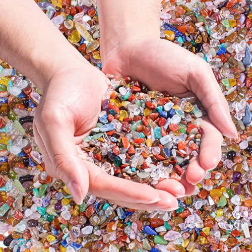 Chakra Crushed Stone Crystal Chips Bulk 0.88 Lb, Tumbled Healing Gemstones Rocks Quartz Pieces Irregular Shaped Decorative Vase Fillers Aquarium Gravel Rocks - color: Chakra, size: 0.88 LB