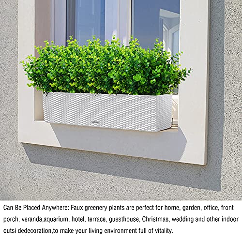 XLFAQXM Artificial Plants Flowers Grass Shrubs 8 Pack No Fade Faux Plastic Flowers Outdoor for Farmhouse Garden Porch Patio Indoor Wedding Decoration Greenery Fake Plants uv Resistant (1#Green) - color: 1#green
