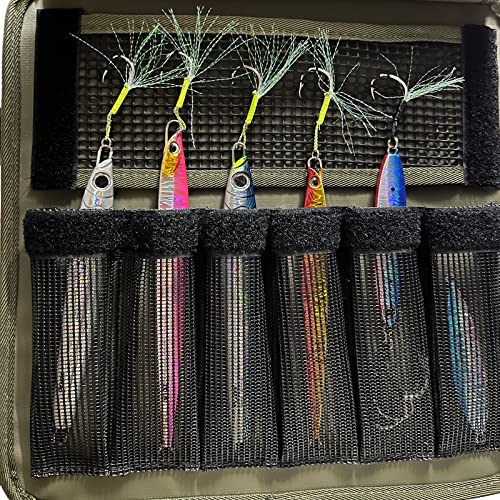 Fishing Jig Bag Large Lures Bags Saltwater & Freshwater,Slow Pitch Jigs Storage Bag Suitable For Max 10inch Jigs,Heavy Duty Offshore Fishing Jigs Lead Bag For Men Gifts Waterproof Army Green