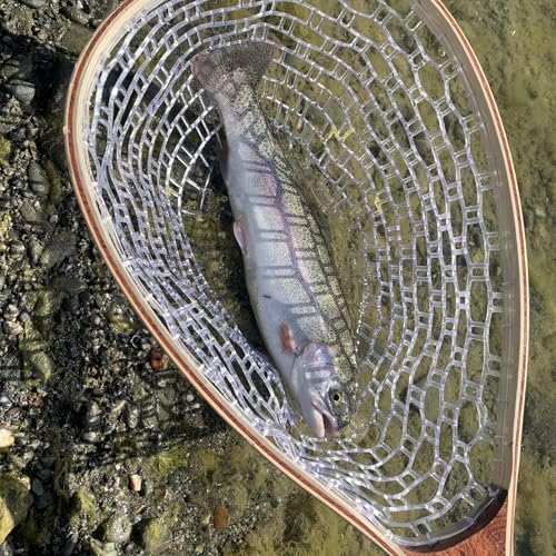 Fly Fishing Net, Trout Net, Wooden Frame Fly Fishing Landing Net with Soft Rubber Mesh for Catch and Release, Lightweight Fish Net for Trout Bass, Fly Fishing Gear for Stream Fishing - color: White-01, style: Rectangle Holes