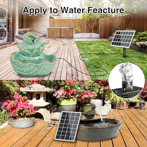 Jutai Solar Fountain Works in Cloudy Day with 2000mAH Battery Backup, 3.5W Glass Panel DIY Water Pump Kit with Sucker and Stake for Bird Bath, Water Feature,Garden, Outdoor-7 Nozzles,16.4ft Power Cord - color: Black+white2