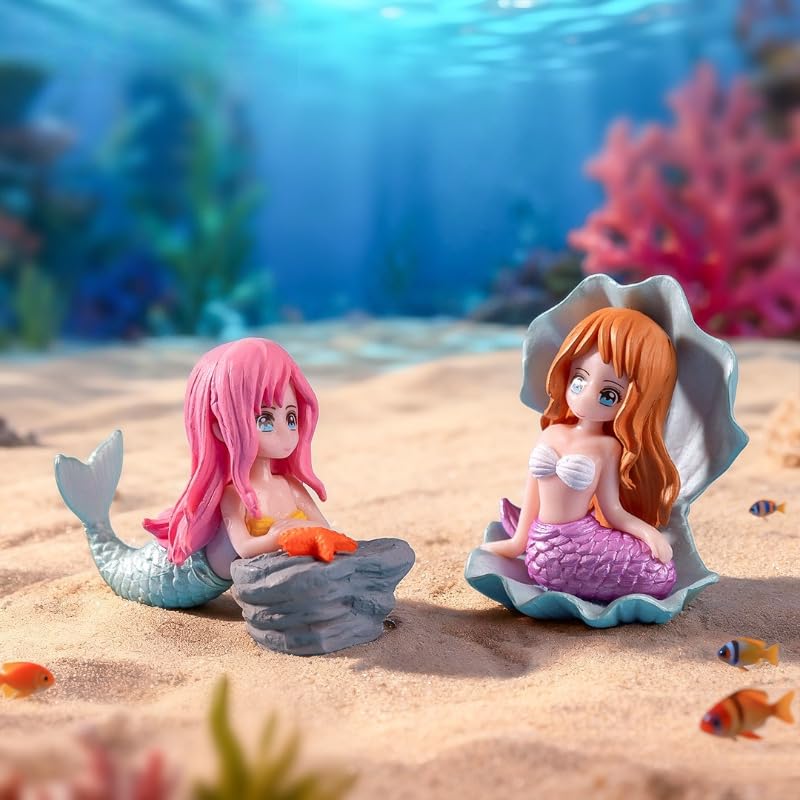 Shell Mermaid Micro Landscape Ornament, Cartoon Aquarium Decoration, Marine Scene Accessories for Fish Tank (style4)