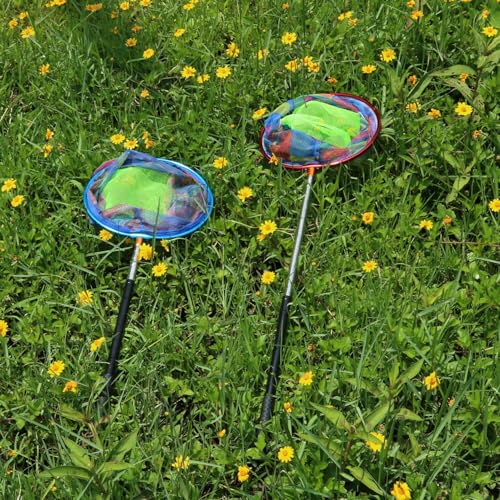 Fishing Net 2 Pack Retractable Lightweight Landing Net with Aluminum Rod Handle Fishing Nets for Youth Catch and Release Butterfly Nets - style: Black+red