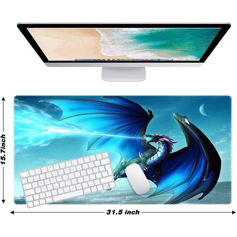 Blue Dragon Customized Large Extended Gaming Mouse Pad with Stitched Edges and Non-Slip Rubber Base,Suitable for Office and Home Use,31.5x15.7 Inches - color: Blue Dragon