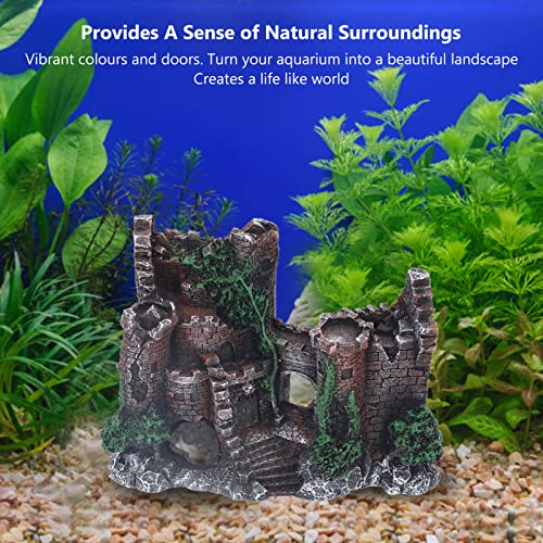 Tyenaza Fish Tank Castle Decoration, Aquarium Castle Decoration, Lifelike Hideout Resin Fish Tank House Ornament for Saltwater Freshwater