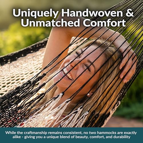 Sunnydaze Handwoven XXL Thick Cord Mayan Double Hammock for Outside - 625-Pound Capacity Heavy-Duty Outdoor Hammock - Black/Natural - color: Black/Natural